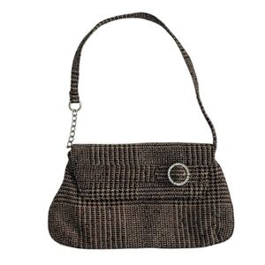 Large brown cream tweed clutch shoulder bag w/ rhinestone detail NWT Lane Bryant